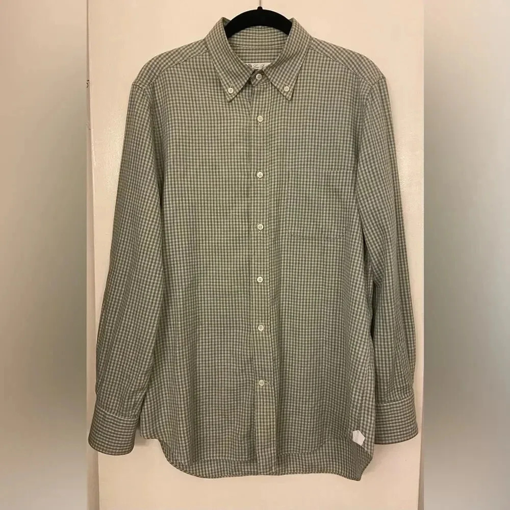Loro Piana Collared Button Down Checkered Long Sleeve Green Size Medium